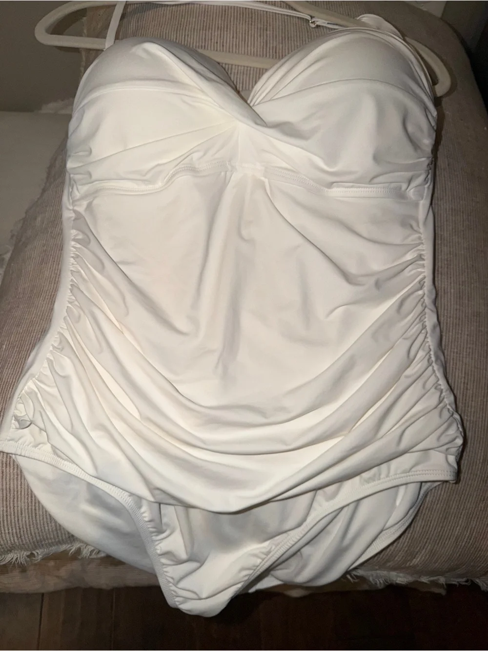 Anne Cole White Ruched One-Piece Swimsuit with Sweetheart Neck